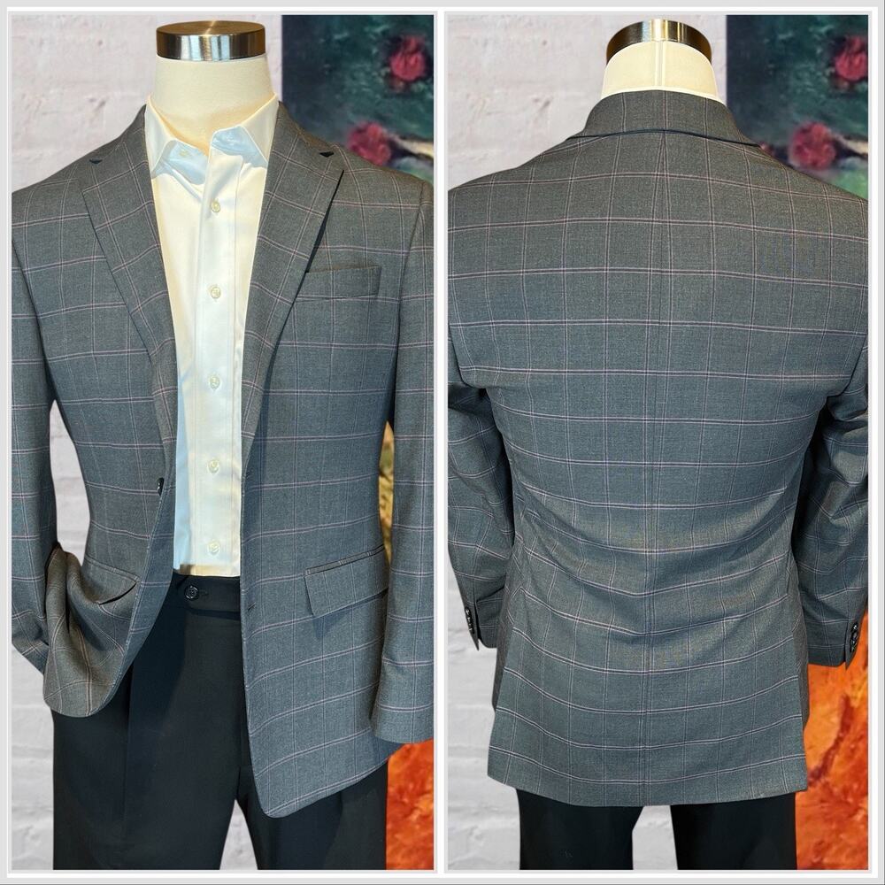 Sean John Mens 38R Gray Purple Plaid Casual Blazer Sport Coat Jacket - Picture 2 of 15